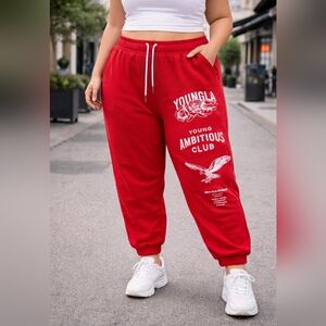 YoungLA Red Jogger Sweatpants XXL Young Ambitious Club Logo Streetwear